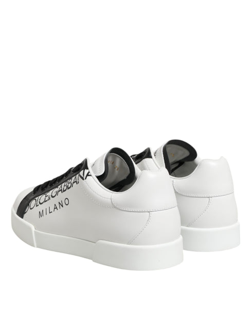 Dolce & Gabbana Black White Leather Portofino Sneaker Shoes